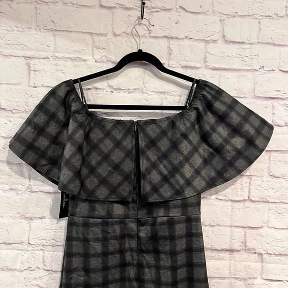 Lulus Small Town‎ Girl Grey Plaid Off-the-Shoulder Bodycon Dress Size XL New - Picture 4 of 11